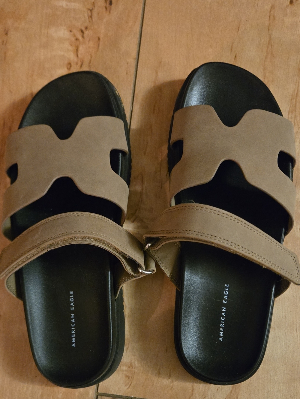 American Eagle Outfitters Womems Black Footbed Tan Strap Slide Sandals Size 8